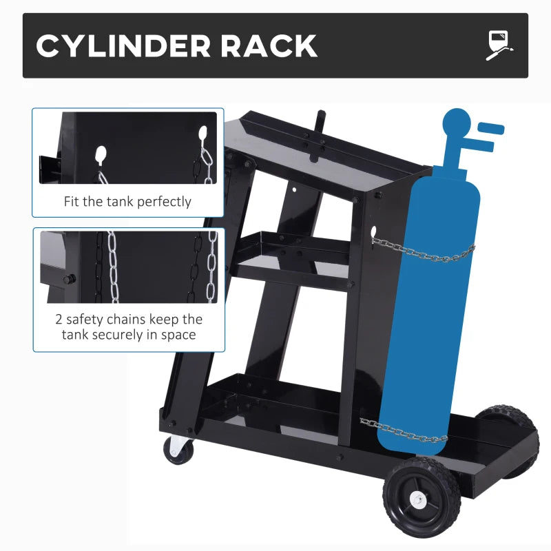 DURHAND Welding Cart for Tank Gas Bottles, Trolley with Safety Chain and Wheel, Black