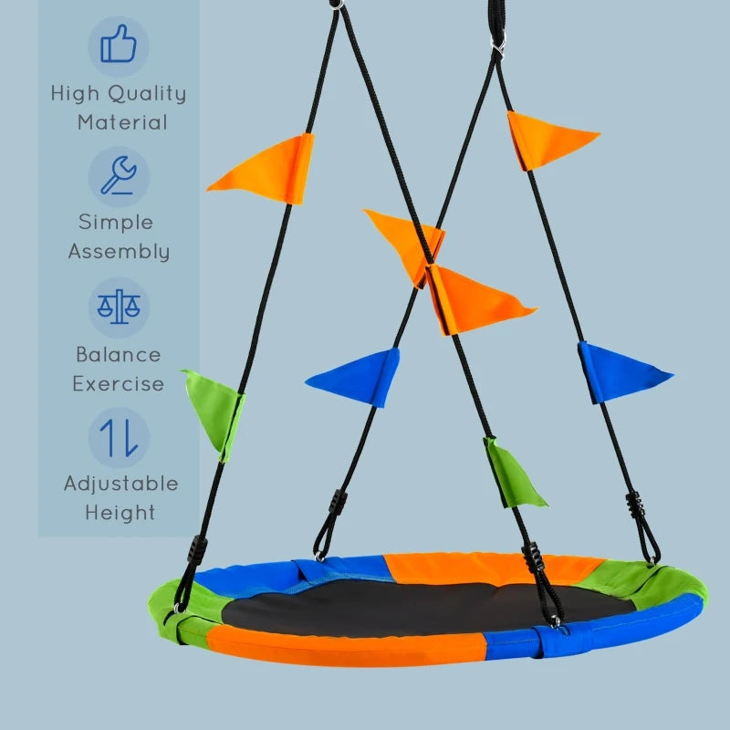 Outsunny Swing Seat Saucer Tree For Kids 40In/100cm Adjustable Rope, Multi-Color