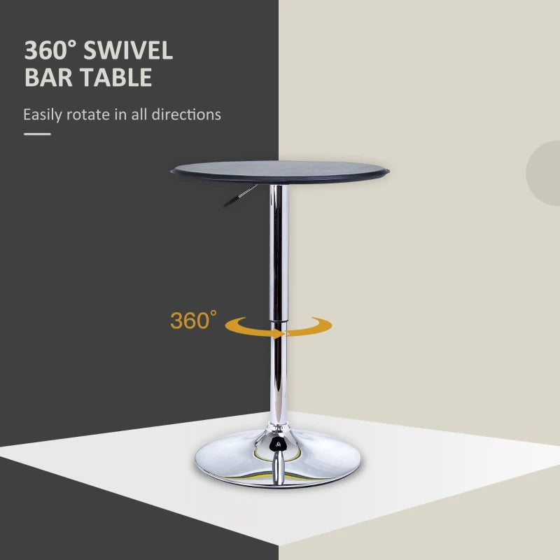 HOMCOM Adjustable Round Bistro Bar Table with PVC Leather Steel Base Desk, Black