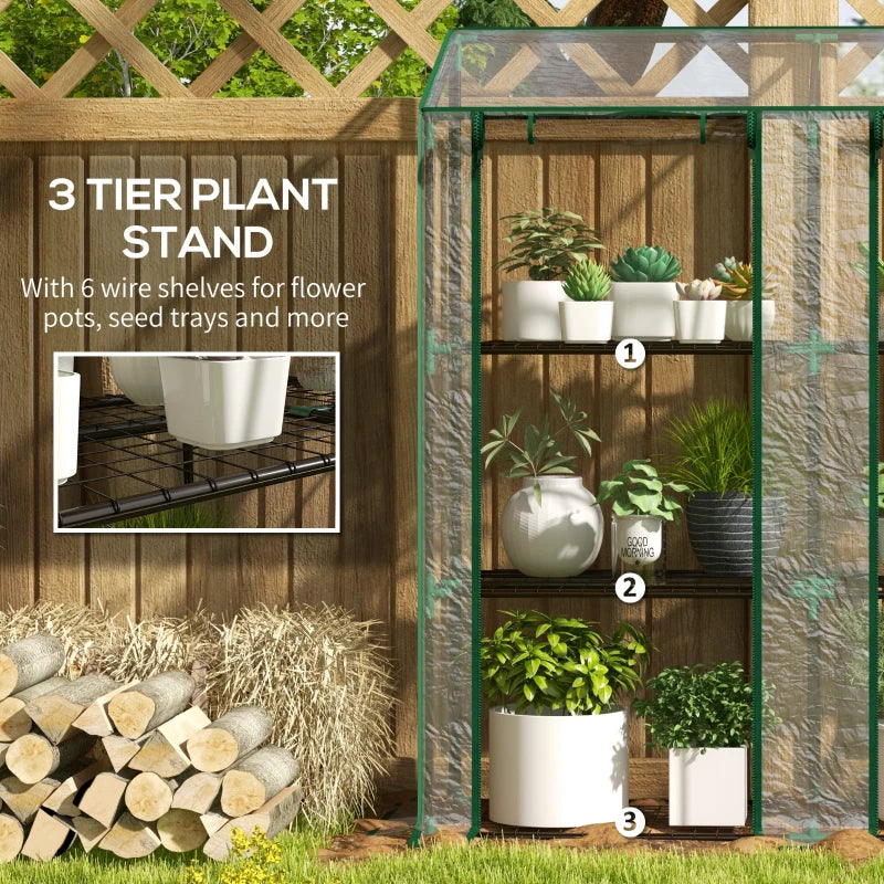 Outsunny Mini Lean-To Green House with 3 Tier Shelves, 151x143x46(cm), Clear