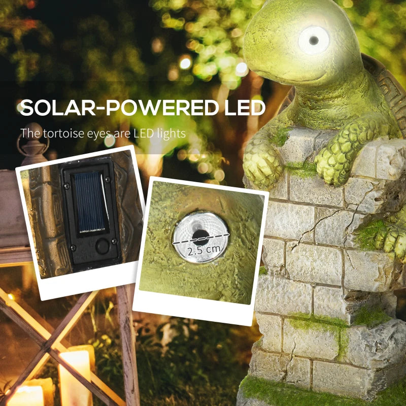 Outsunny Vivid Tortoise Art Sculpture with Solar LED Light, Colorful Garden Statue