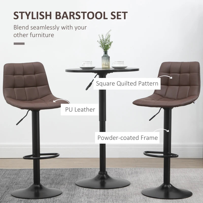 HOMCOM Set of 2 Swivel PU Leather Upholstered Barstools, with Tufted Seat and Back, Brown