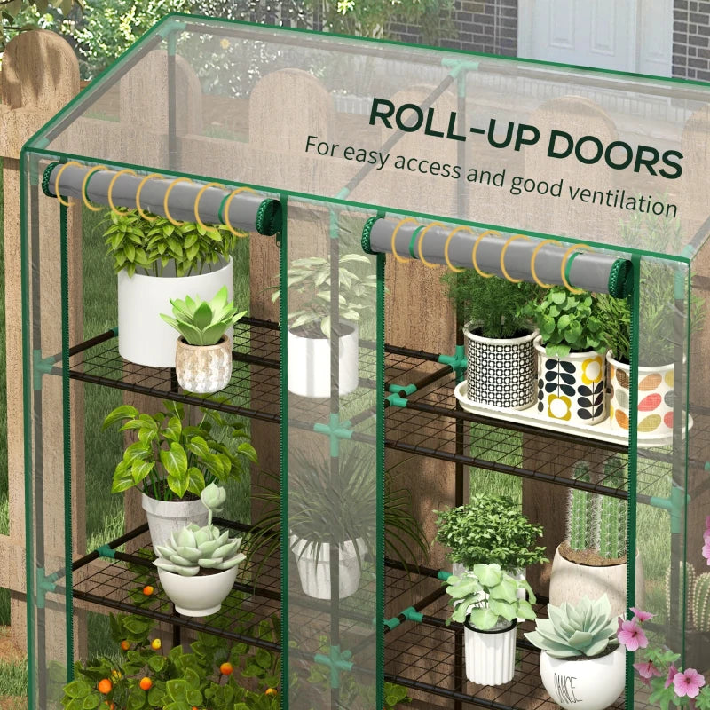 Outsunny Mini Lean-To Green House with 3 Tier Shelves, 151x143x46(cm), Clear