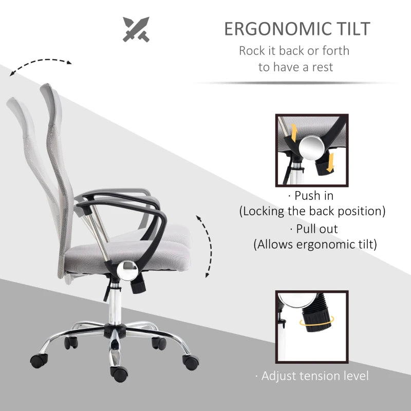 Vinsetto Ergonomic Office Chair Mesh Chair with Height Adjustable, Light Grey