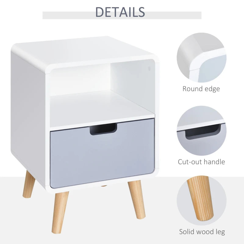HOMCOM Wooden Bedside Table Nightstand With Drawer Wood Lamp Desk Storage, Nordic Style