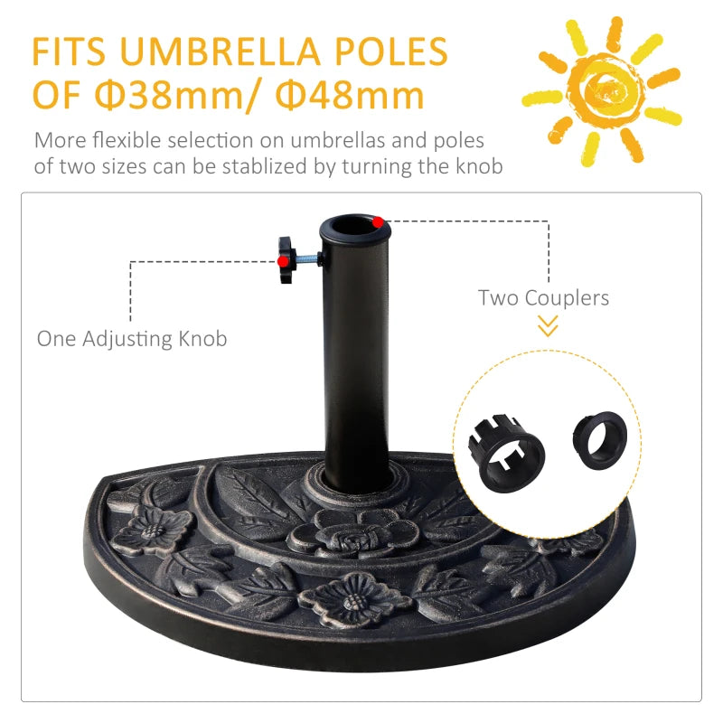 Outsunny 9kg Half Round Parasol Base, Umbrella Stand Garden Outdoor Accessories
