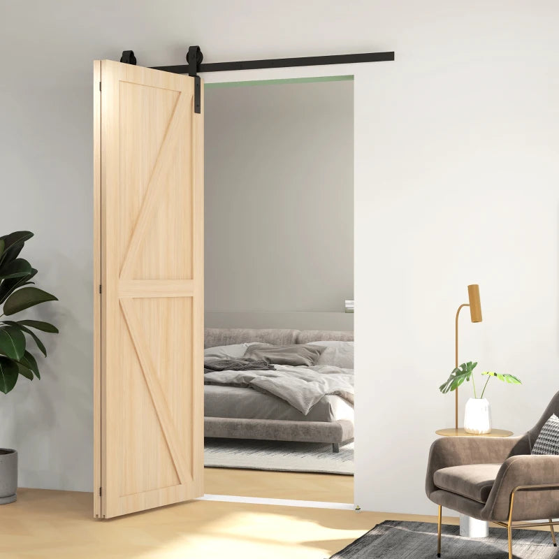 Homcom 5ft Heavy Duty Bi-Folding Sliding Barn Door Hardware Kit, 2 Doors, Black
