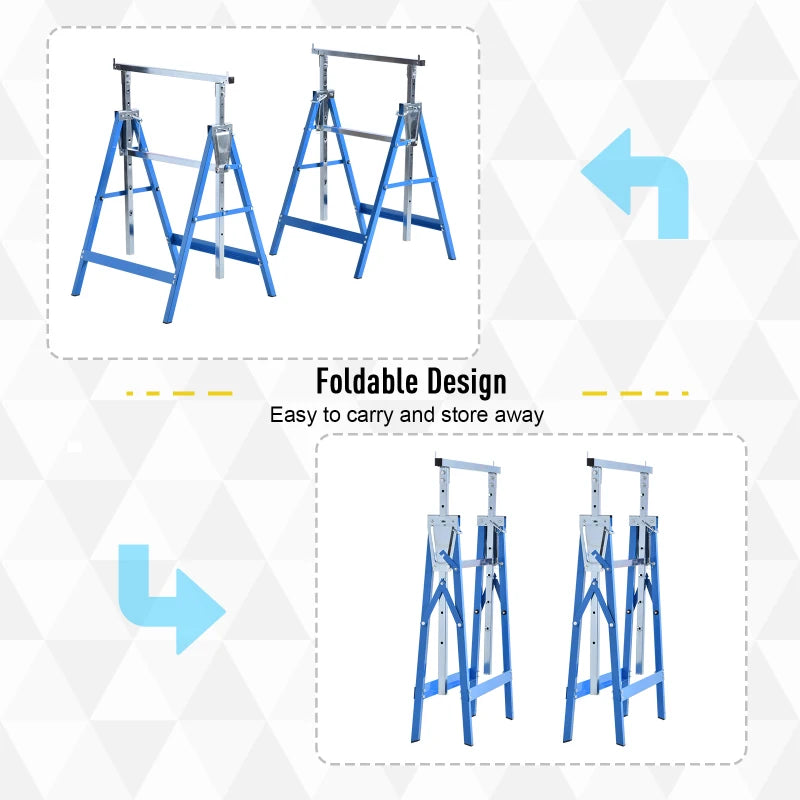 HOMCOM Set of 2 Telescopic Builders Trestle DIY Steel Folding Work Bench, Blue