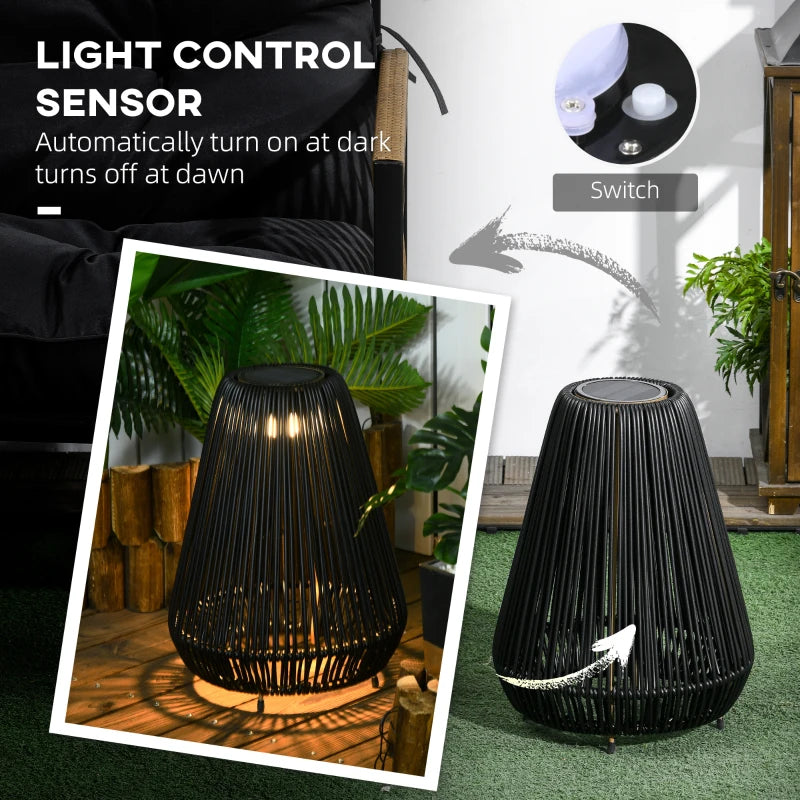 Outsunny Three-Level Solar Powered Rattan Wicker Lamp with Accessories, Black