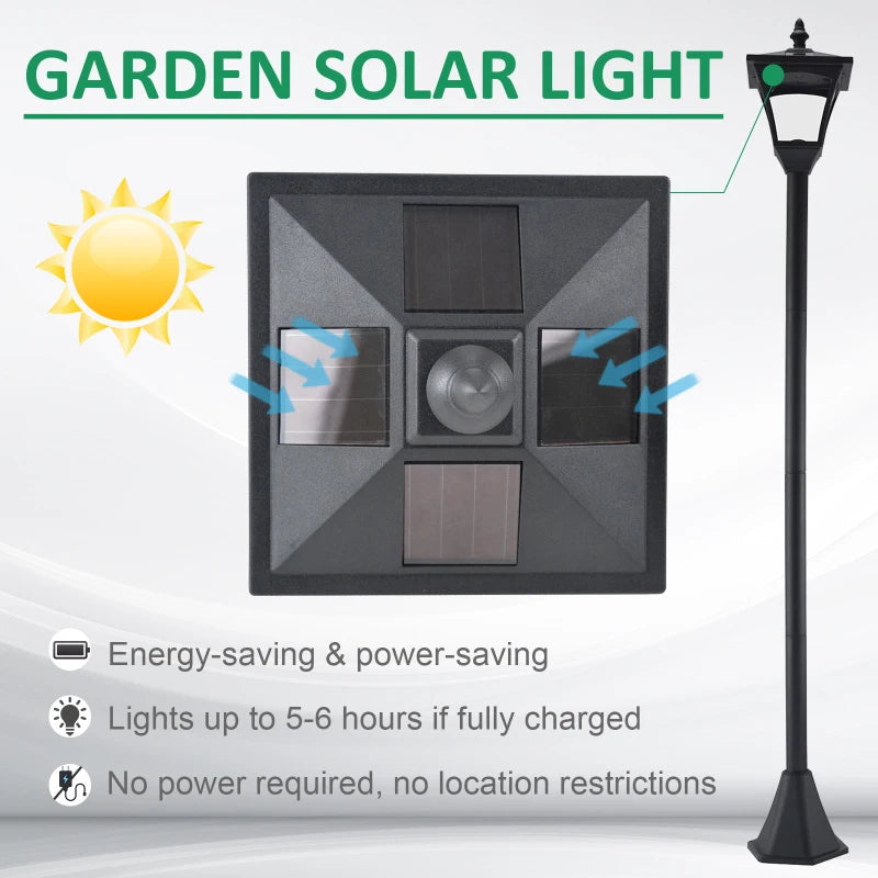Outsunny Garden Solar Post Lamp, Dimmable LED Lantern Bollard Pathway 1.2M Tall, Black