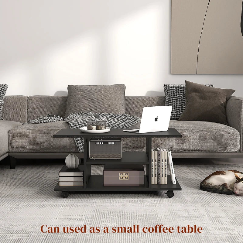 HOMCOM Moveable Modern TV Cabinet Stand Storage Shelves Table Bookshelves, Black