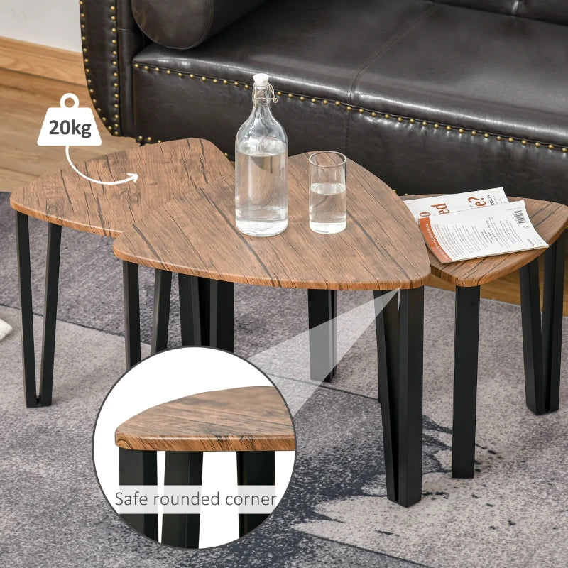 HOMCOM Set of 3 Coffee Table, Nesting Tables with Metal Legs, Walnut, Wood Grain