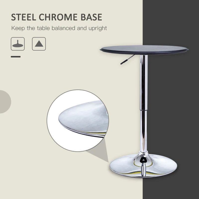 HOMCOM Adjustable Round Bistro Bar Table with PVC Leather Steel Base Desk, Black