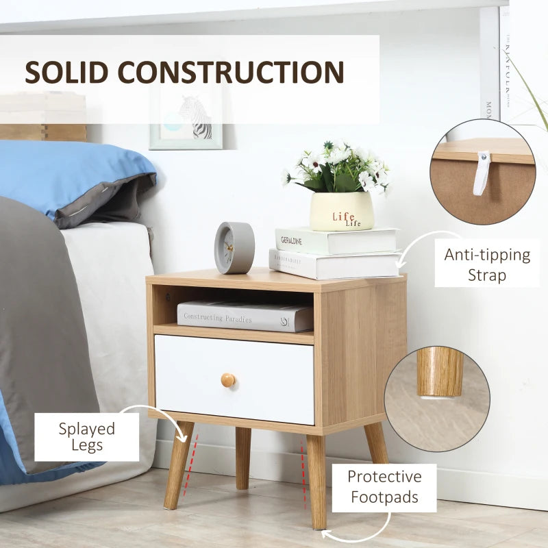 HOMCOM Bedside Table with Drawer & Shelf, Modern Nightstand End Table, Natural
