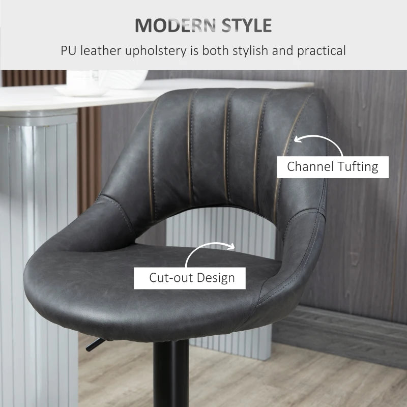 HOMCOM Set of 2 Adjustable Swivel Gas Lift PU Leather Counter Chairs with Footrest