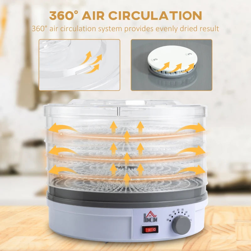 HOMCOM 5 Tier Food Dehydrator with Temperature Control for Drying Fruit, Meat, White