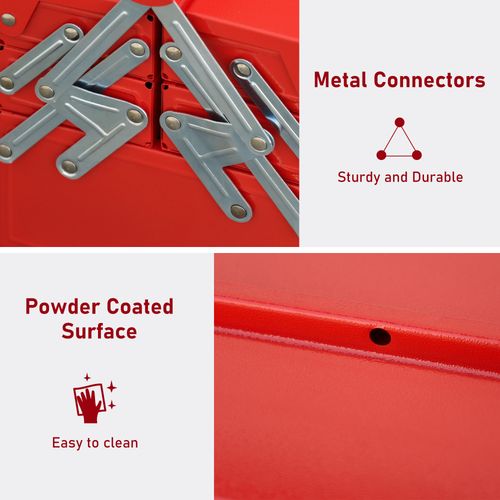 Professional Metal Tool Box 3 Tier 5 Tray With Carry Handle, 45x22.5x34.5 cm, Red