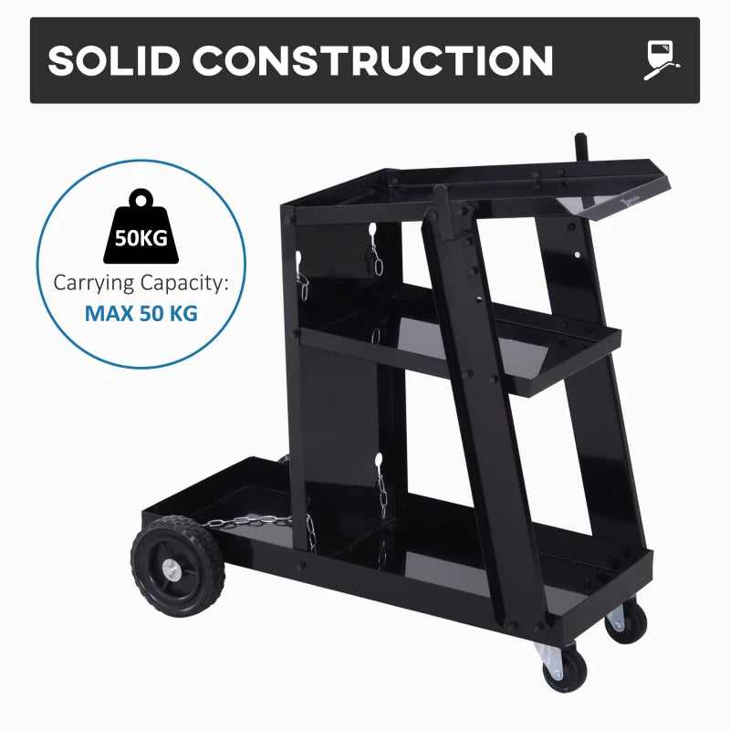 DURHAND Welding Cart for Tank Gas Bottles, Trolley with Safety Chain and Wheel, Black