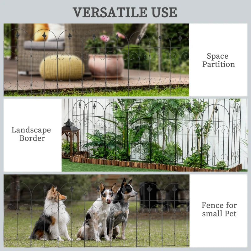 Outsunny Decorative Garden Fencing, 8PCs 44in x 12.5ft, Rustproof Border Edging, Black
