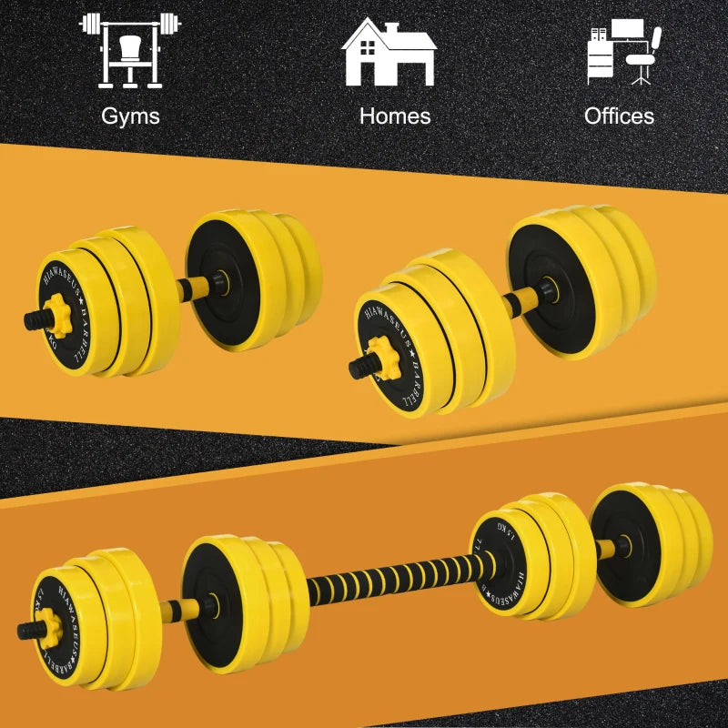 HOMCOM 25KG Dumbbell & Barbell Adjustable Set Plate Bar Clamp Rod Ergonomic, Yellow/Black