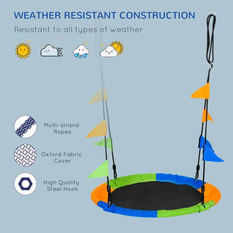 Outsunny Swing Seat Saucer Tree For Kids 40In/100cm Adjustable Rope, Multi-Color