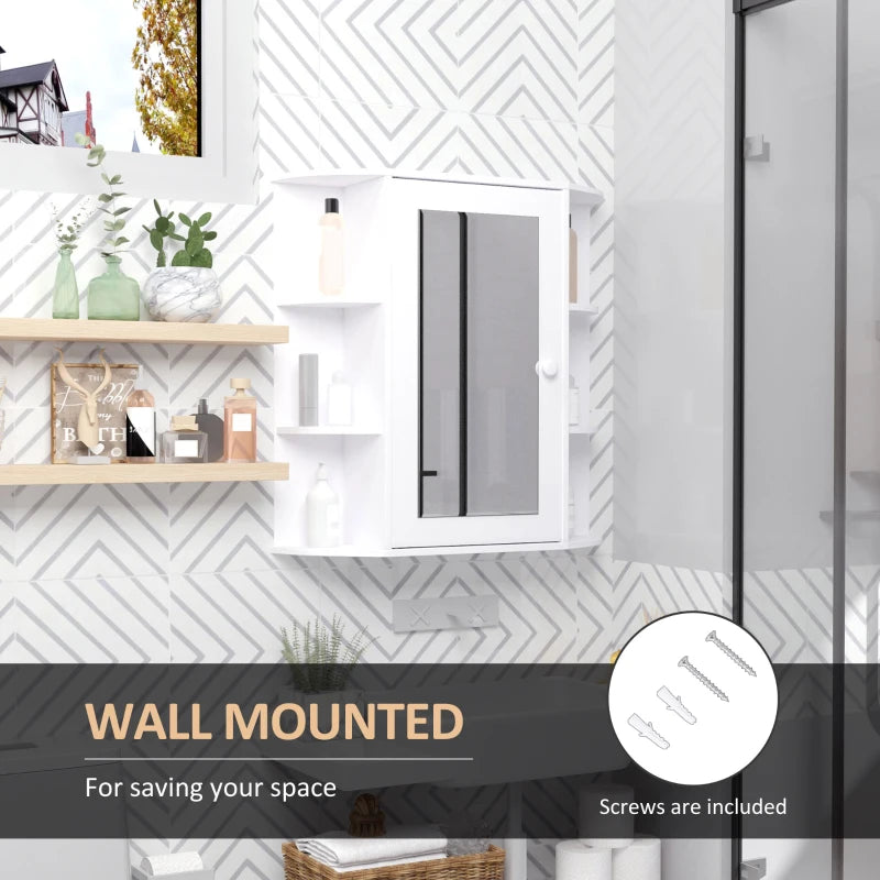 HOMCOM 2-Tier Wall Mounted Bathroom Cabinet with Mirror Single Door Storage, White