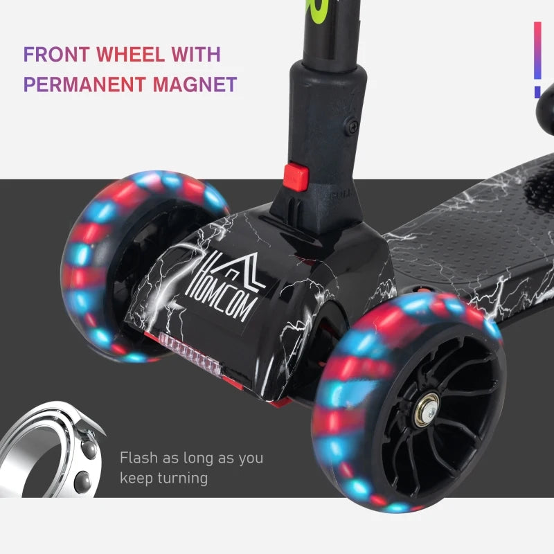 HOMCOM Kids 3 Wheel Plastic Scooter Adjustable Height with Engine-Look Spray, Black