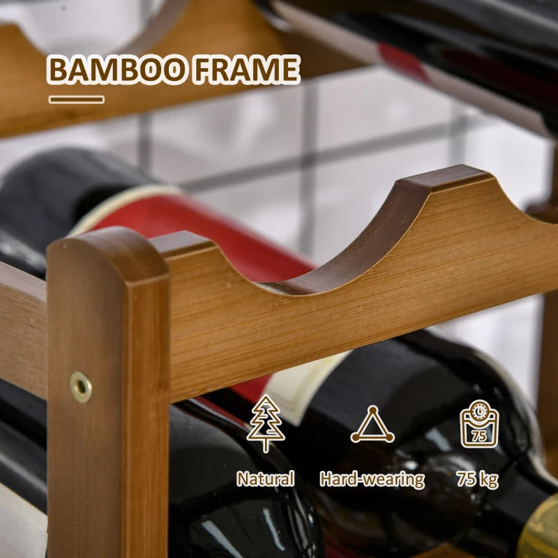 HOMCOM Countertop Free Standing Bamboo Wine Rack with 16 Bottles Holder,Brown