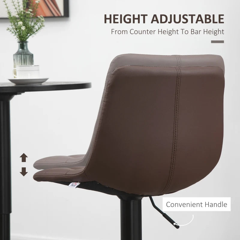 HOMCOM Set of 2 Swivel PU Leather Upholstered Barstools, with Tufted Seat and Back, Brown