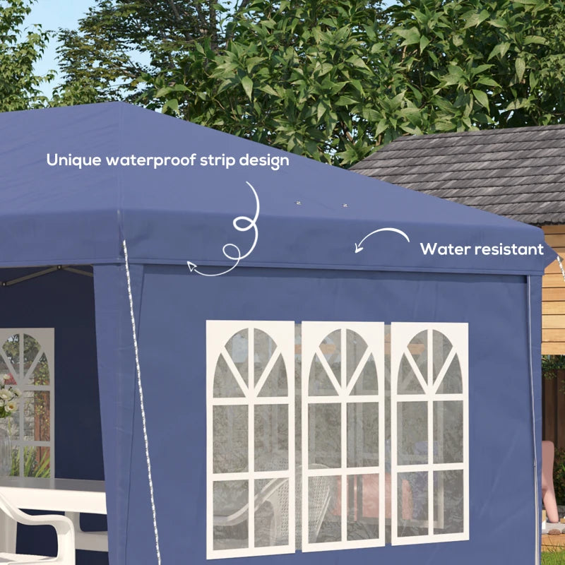 Outsunny 3m x 6m Pop Up Gazebo Marquee Party Tent with Sidewalls and Storage Bag, Blue