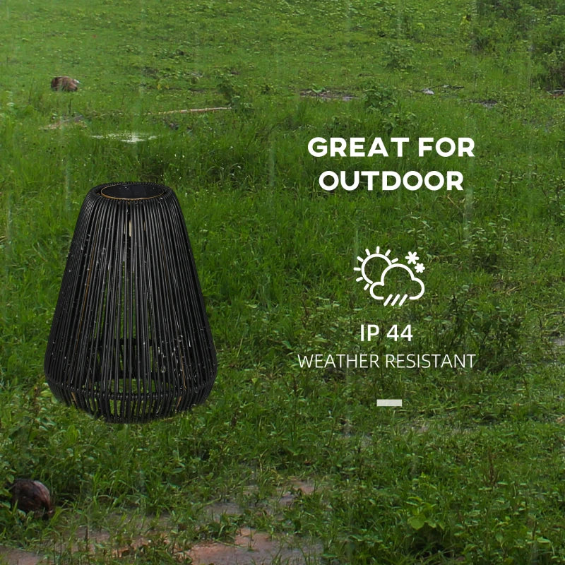 Outsunny Three-Level Solar Powered Rattan Wicker Lamp with Accessories, Black