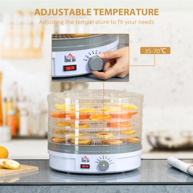 HOMCOM 5 Tier Food Dehydrator with Temperature Control for Drying Fruit, Meat, White