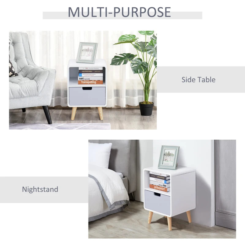HOMCOM Wooden Bedside Table Nightstand With Drawer Wood Lamp Desk Storage, Nordic Style