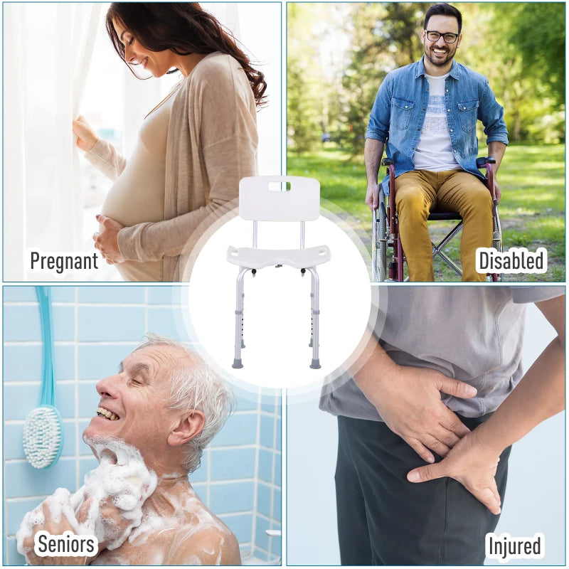HOMCOM Aluminium Multipurpose Height Adjustable Shower Chair with Non-Slip Feet