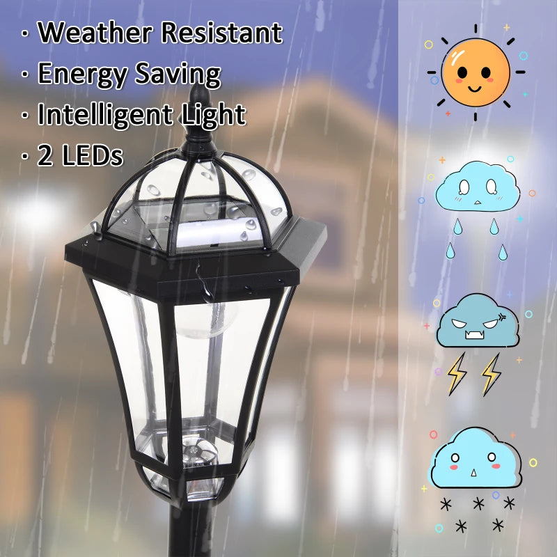 Outsunny 2 PCS LED Garden Lights, Solar Lamp Post, Water-Resist, 6 Hours Auto Switch, Black