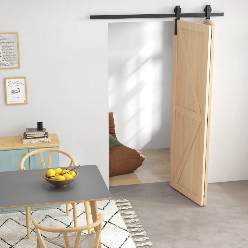 Homcom 5ft Heavy Duty Bi-Folding Sliding Barn Door Hardware Kit, 2 Doors, Black