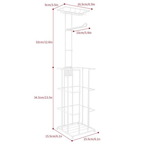 Vinsani Multifunctional Metal Toilet Roll Holder & Storage Rack - White