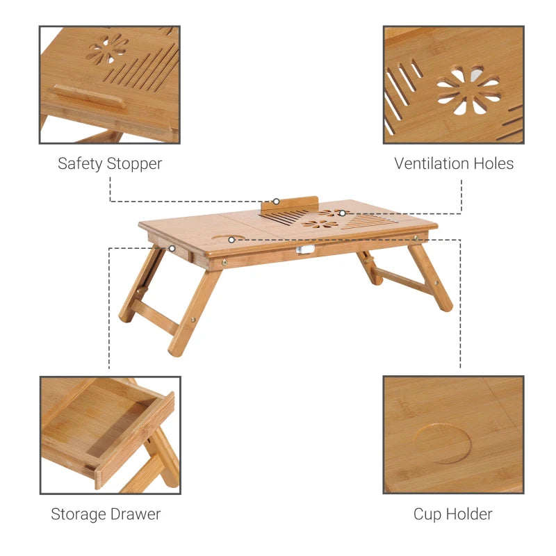 HOMCOM Portable Laptop Desk Notebook Tray, Bed Table with Drawer Adjustable & Foldable