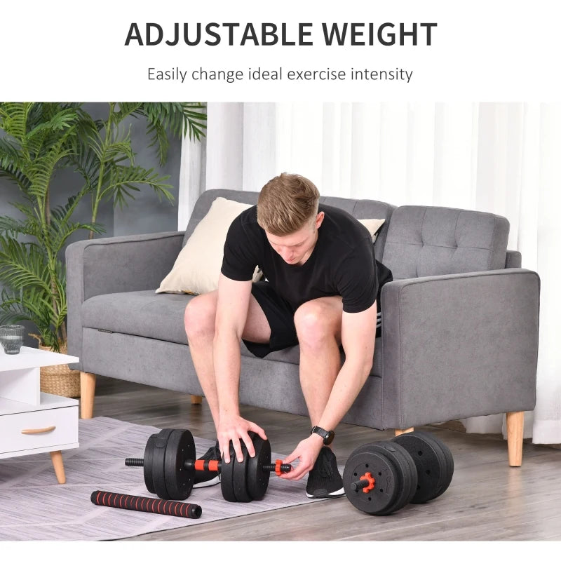 HOMCOM 25kg 2 IN 1 Adjustable Dumbbells Weight Set, Barbell for Body Fitness, Black