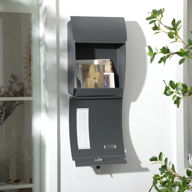 HOMCOM Modern Wall Mounted Letter Box with 2 Keys and Nameplate, Anthracite Grey
