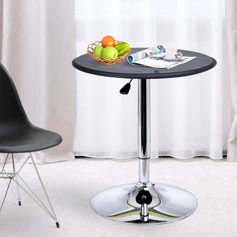HOMCOM Adjustable Round Bistro Bar Table with PVC Leather Steel Base Desk, Black