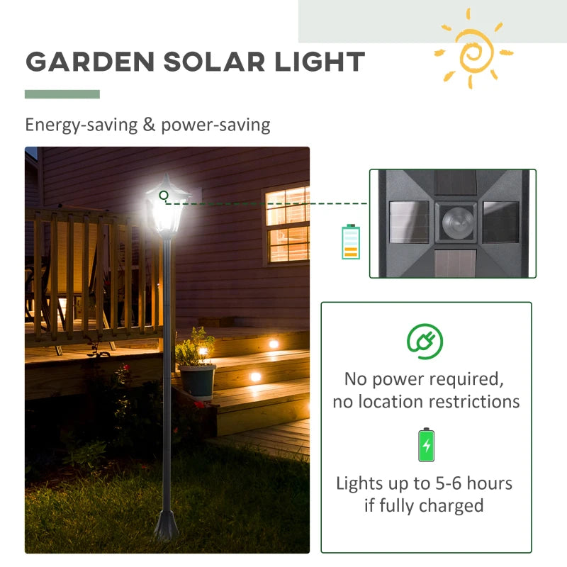 Outsunny Garden Solar Post Lamp, Dimmable LED Lantern Bollard Pathway 1.2M Tall, Black