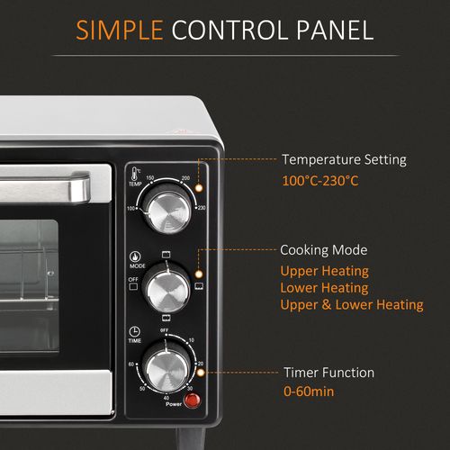 Homcom Mini Convection Oven 16L Grill, Toaster Oven & Temperature Knobs 1400W