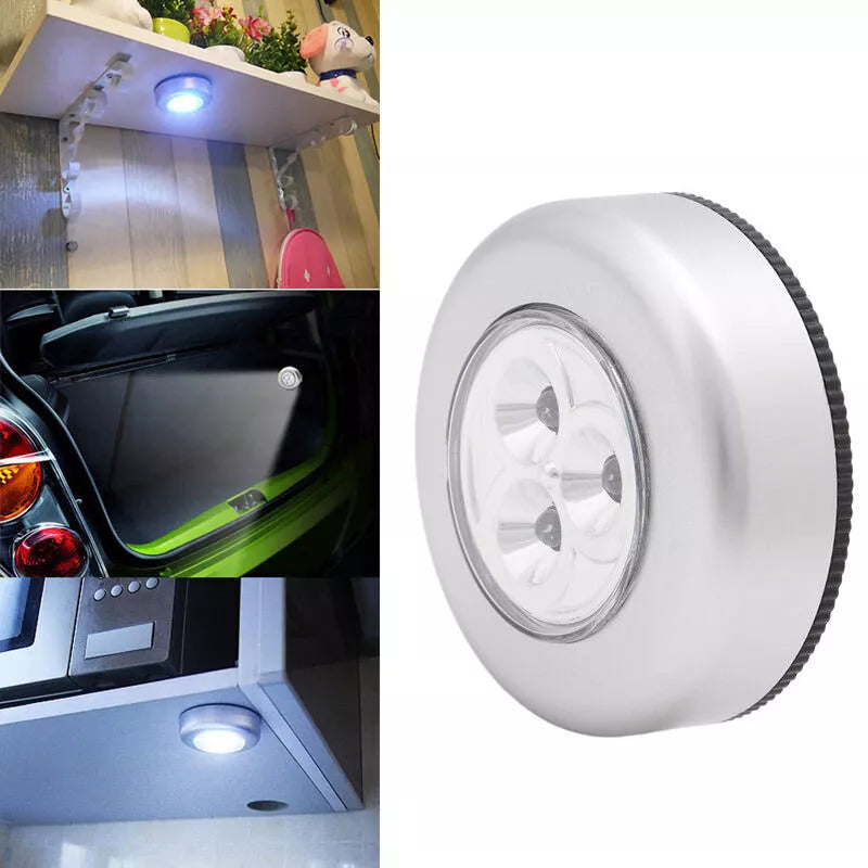 Pack of 6 Self Stick&Click 3 LED Light Battery Operated Push On/Off Safety Light