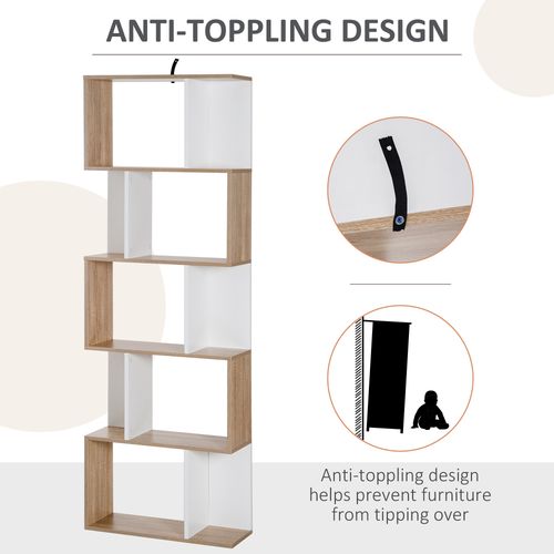Homcom 5 Tier S-Shaped Organizer Trendy Display Shelving Stylish Storage Natural
