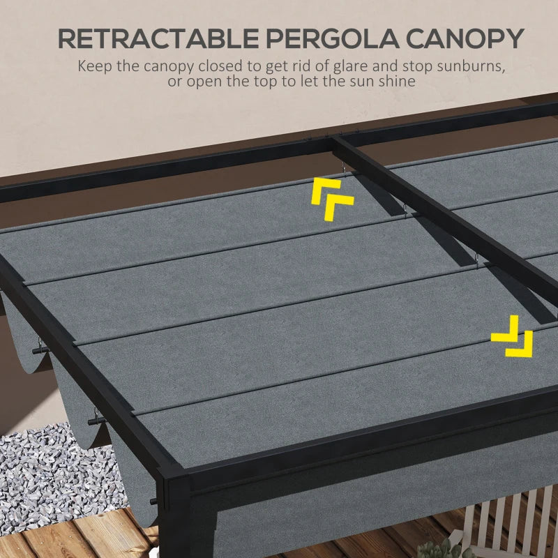 Outsunny Pergola Roof Retractable Sun Shade Cover for 2.85x2m Pergola, Dark Grey