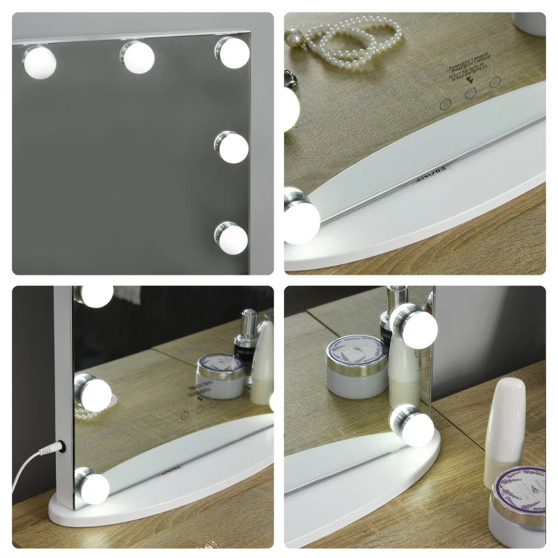 HOMCOM Hollywood Mirror with Lights for Makeup, with 12 Dimmable LED Bulbs, White