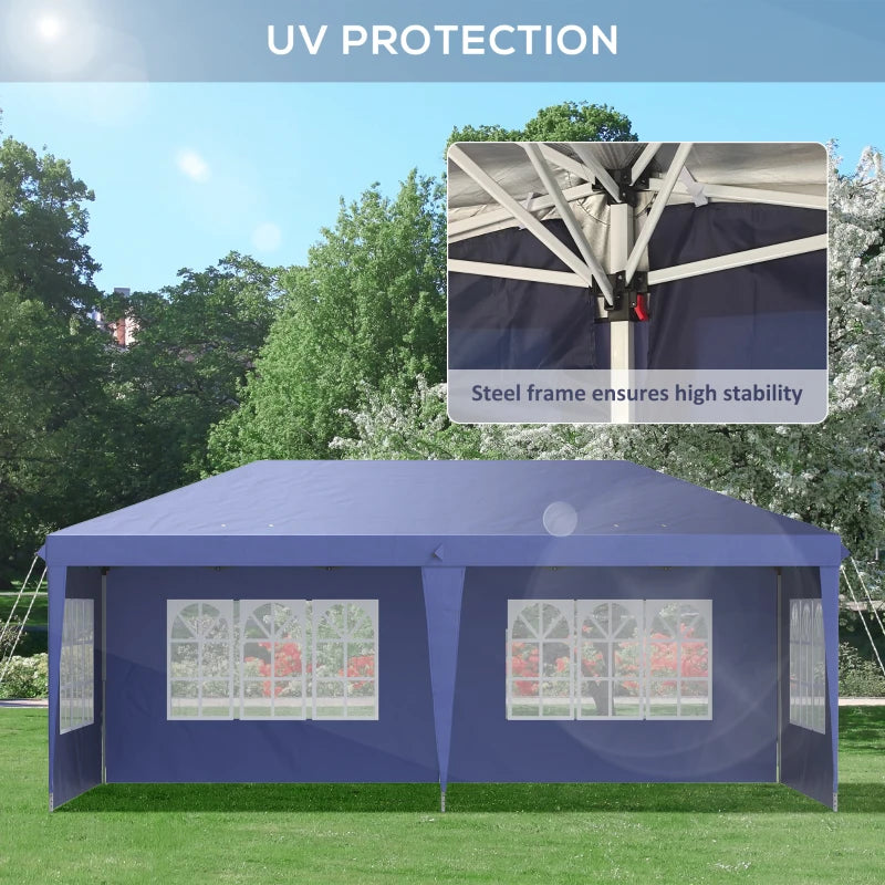 Outsunny 3m x 6m Pop Up Gazebo Marquee Party Tent with Sidewalls and Storage Bag, Blue