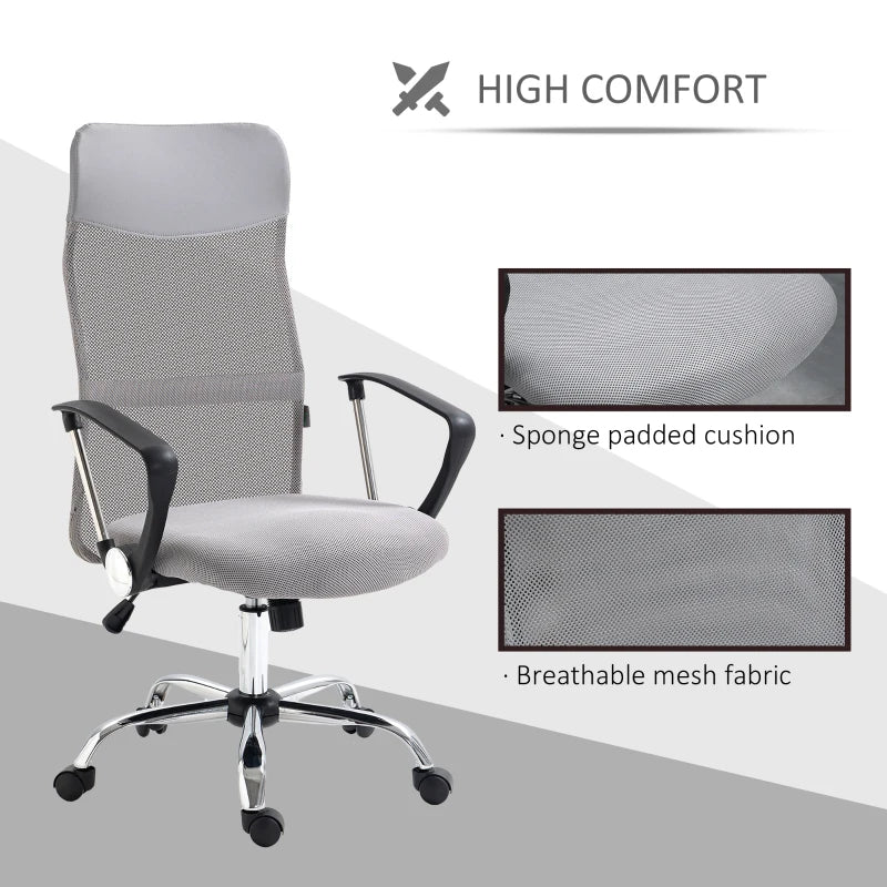 Vinsetto Ergonomic Office Chair Mesh Chair with Height Adjustable, Light Grey