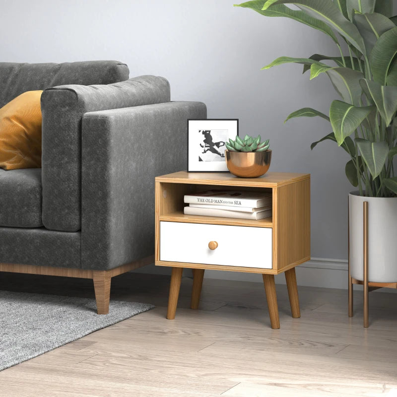 HOMCOM Bedside Table with Drawer & Shelf, Modern Nightstand End Table, Natural